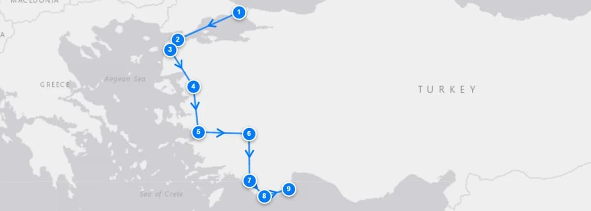 Anzac Day & Mediterranean By Gulet route map