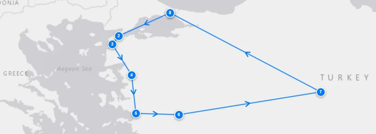Anzac Day Turkey Highlights route map