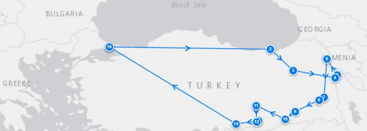 Eastern Turkey Explorer route map