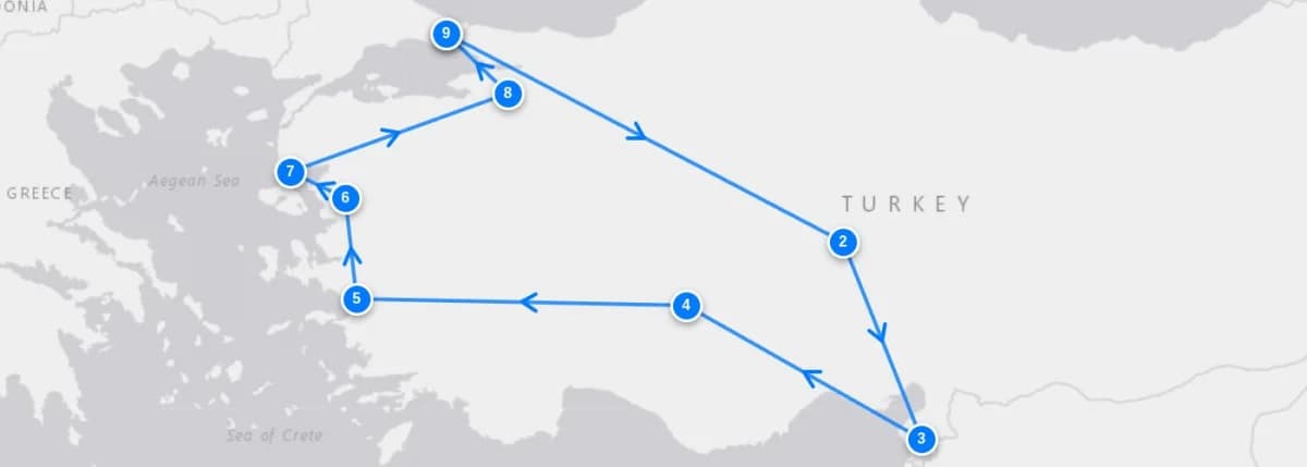 Saint Paul And The Biblical 7 Churches route map