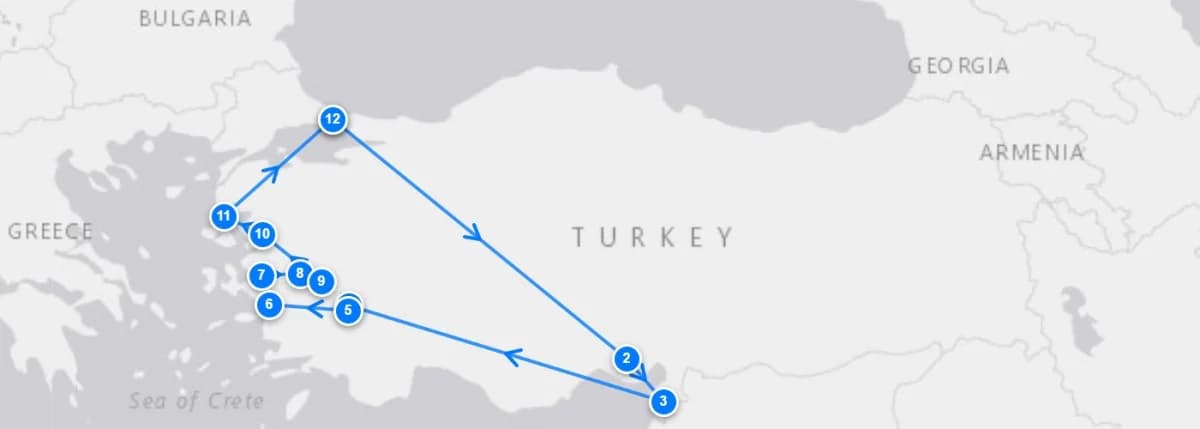 Asia Minor Biblical route map