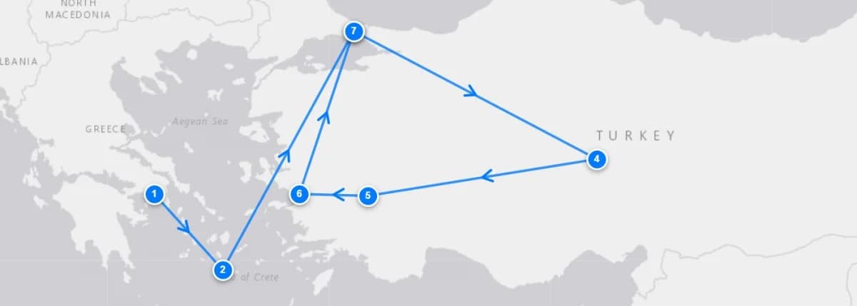 Athens To Istanbul route map