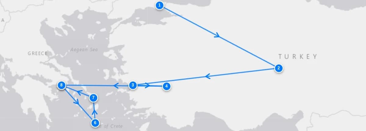 Turkey And Greece Combined Tour route map