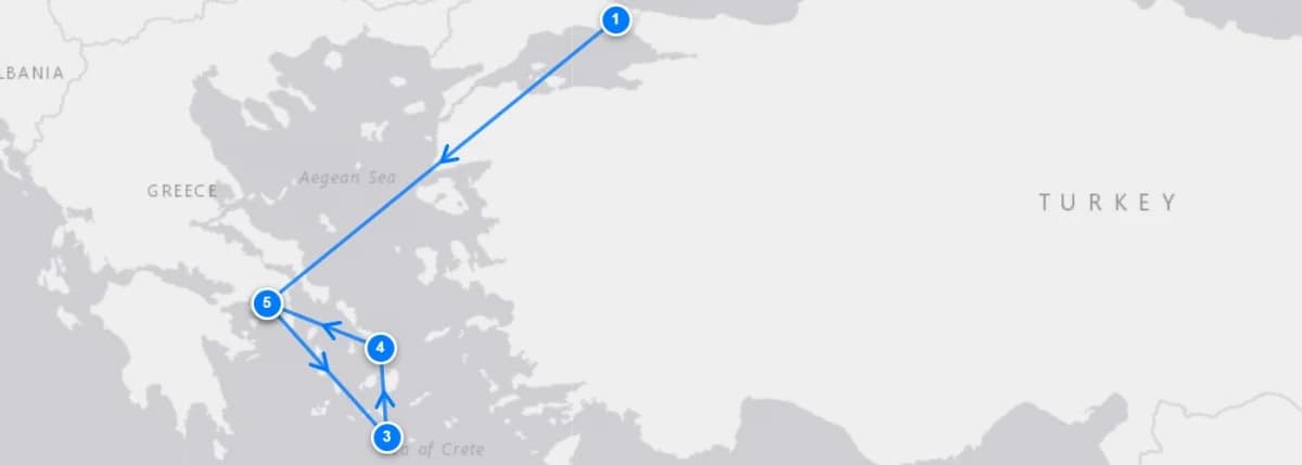 Combinations To Istanbul Athens Santorini route map