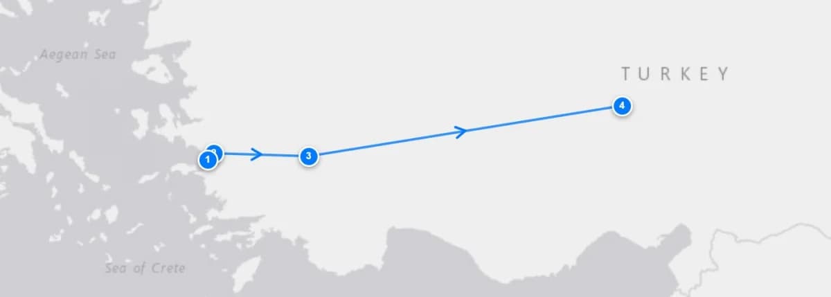 Kusadasi - Selcuk - Pamukkale To Cappadocia route map