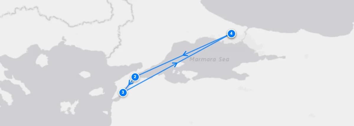 Istanbul To Gallipoli, Troy, And The Milo route map