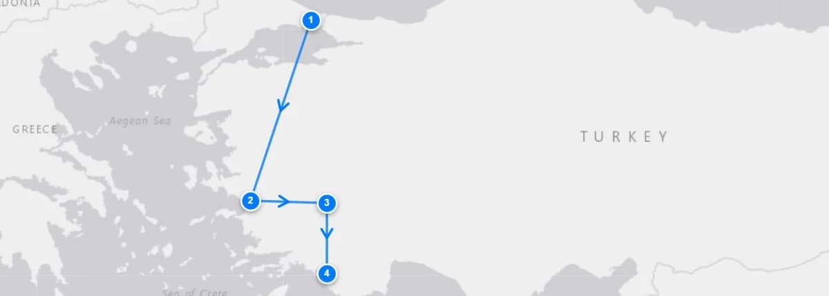 Istanbul To Ephesus, Pamukkale, And Fethiye route map