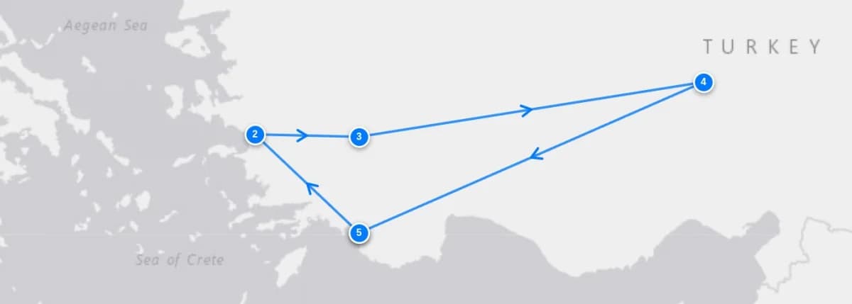 Yacht Charter Ephesus Pamukkale Cappadocia route map